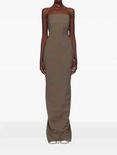 Rick Owens Wool Strapless Paneled Maxi Dress In Multi