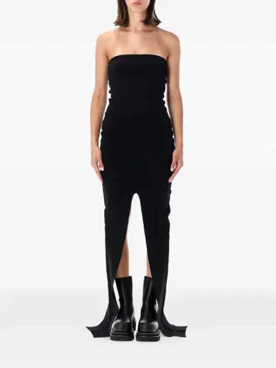 Rick Owens Strapless Bodycon Maxi Dress With Front Seam Detail In Black