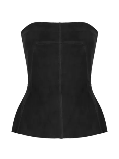 Rick Owens Strapless Leather Top Fitted Silhouette In Black