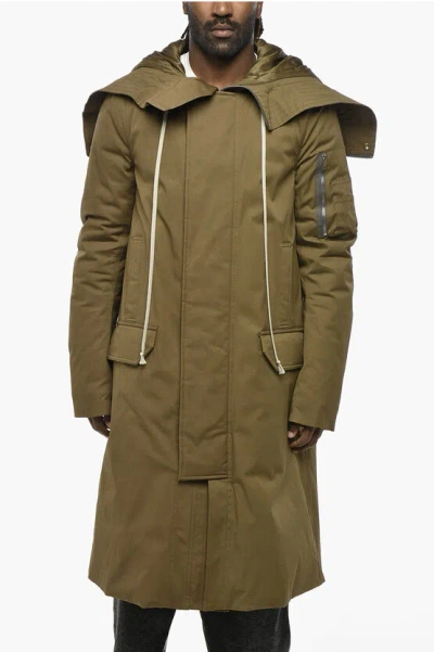 Rick Owens Stretch Cotton Parka With Hidden Closure In Brown