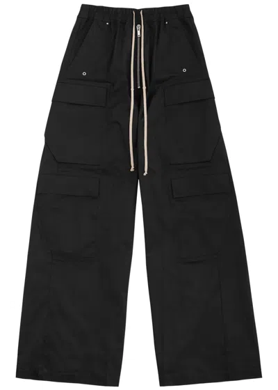 Rick Owens Stretch-cotton Poplin Cargo Trousers In Black