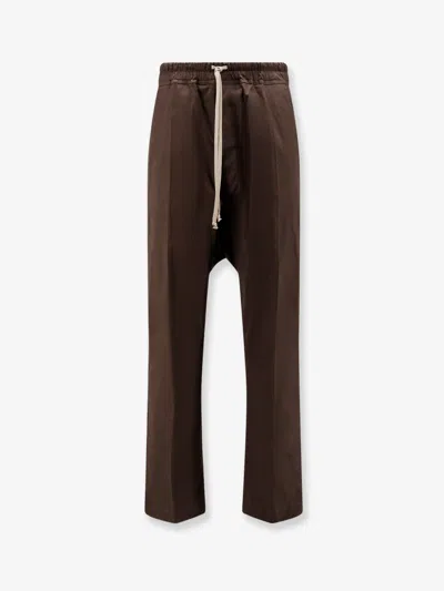 Rick Owens Stretch Cotton Trousers In Brown