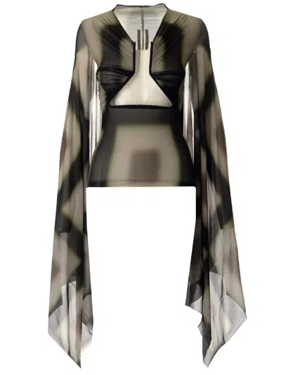 Rick Owens Printed Long Sleeve Top In Black