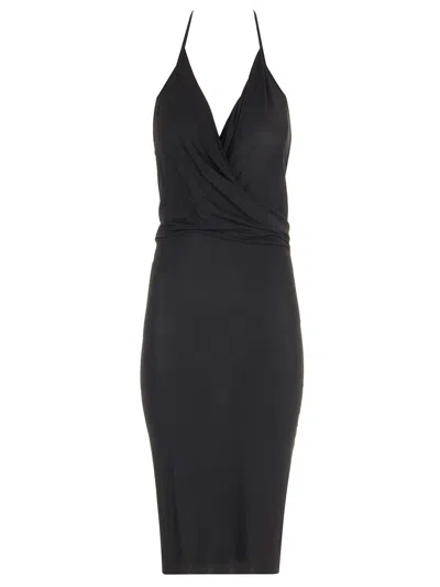 Rick Owens Stretch Jersey Midi Dress Dresses Black In Animal Print