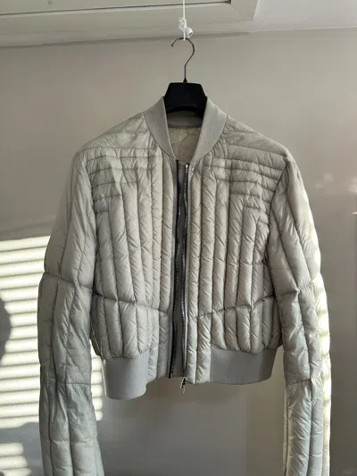 Pre-owned Rick Owens Strobe Fog Cropped Bomber Jacket In Pearl In White