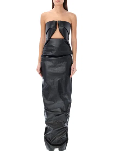 RICK OWENS RICK OWENS STRUCTURED BLACK PRONG GOWN WITH GEOMETRIC CUTOUTS