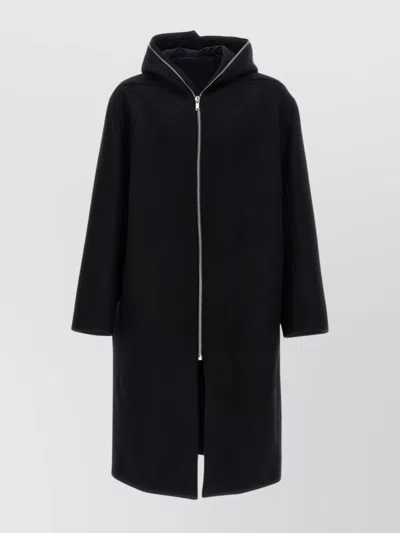 RICK OWENS 'STRUCTURED HOODED LONG COAT WITH BACK VENT'
