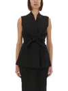 Rick Owens Sleeveless Wool Top With V-neck And Adjustable Front Ties In Black