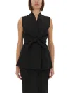 Rick Owens Sleeveless Wool Top With V-neck And Adjustable Front Ties In Black