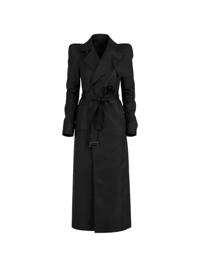 Rick Owens Structured-shoulder Belted Coat In Black