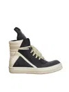 RICK OWENS STYLISH BLACK LEATHER GEOBASKET SNEAKERS FOR MEN