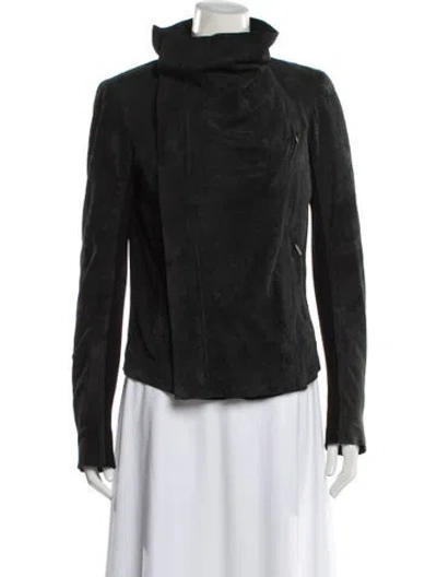 Pre-owned Rick Owens Suede Biker Jacket In Gray