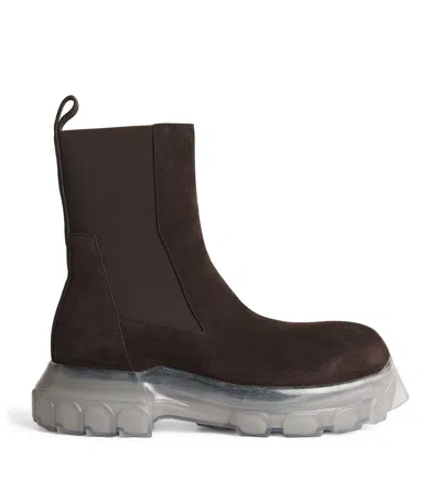 Rick Owens Suede Bozo Tractor Chelsea Boots In Brown