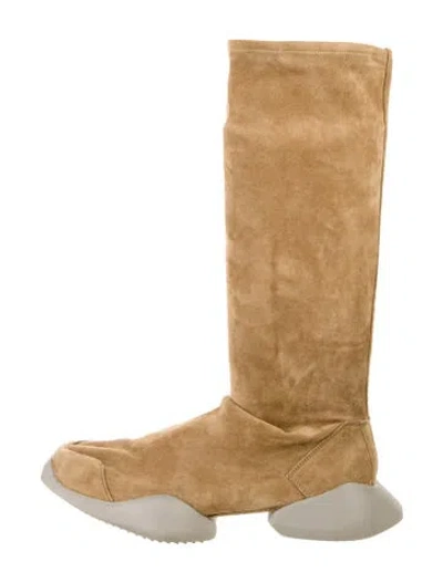 Pre-owned Rick Owens Suede Colorblock Pattern Riding Boots In Brown