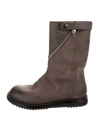 Pre-owned Rick Owens Suede Combat Boots In Brown