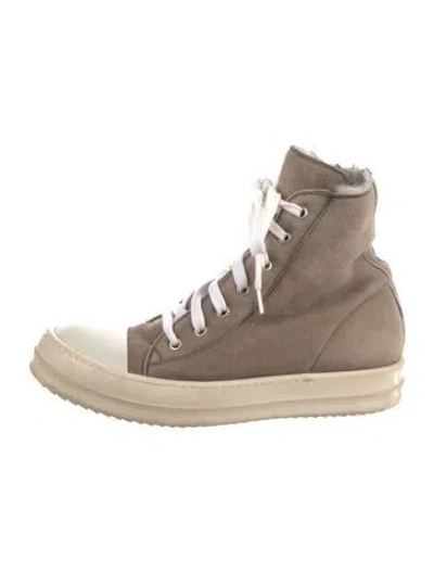 Pre-owned Rick Owens Suede Fur Trim Hiking Boots In Neutral