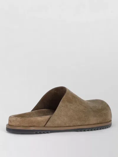 Rick Owens Suede Heel Slippers Round Toe Open Back In Brown