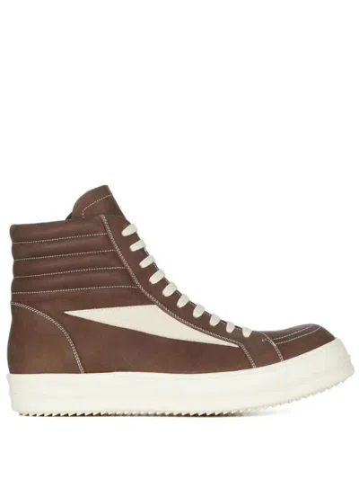 Rick Owens Suede Hi-top Sneakers In Braun