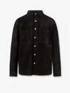 Rick Owens Black Suede Outershirt With Classic Collar In Black