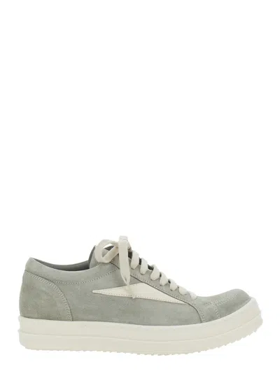 Rick Owens Suede Low Top Sneaker With Contrasting Stitching And Chunky Rubber Sole In Gray
