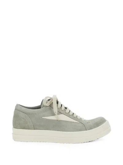 Rick Owens Low-top Suede Sneakers With Contrasting Stripe In Gray