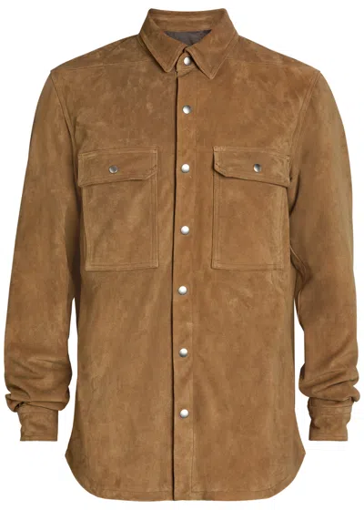 Rick Owens Suede Overshirt In Brown