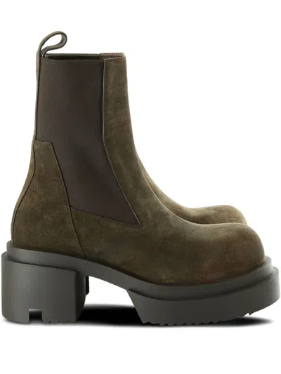 Rick Owens Suede Platform Block Heel In Green