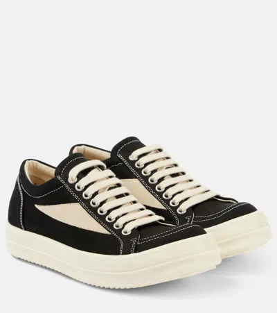 Rick Owens Suede-trimmed Denim Sneakers In Black