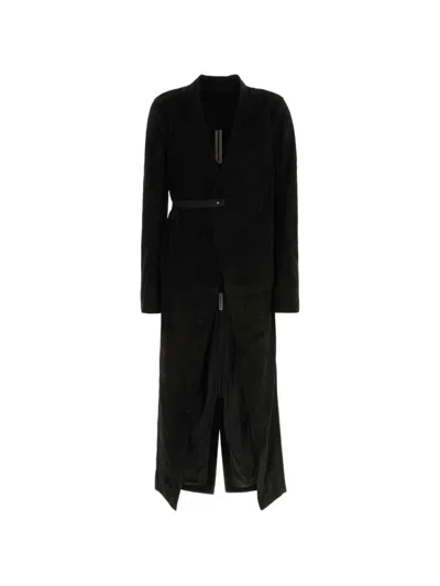 Rick Owens Suede Wrap-around Coat In Black