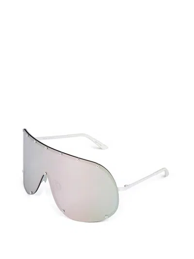 Pre-owned Rick Owens Sunglasses Performa Shield Cream Logo Black White In White/pink