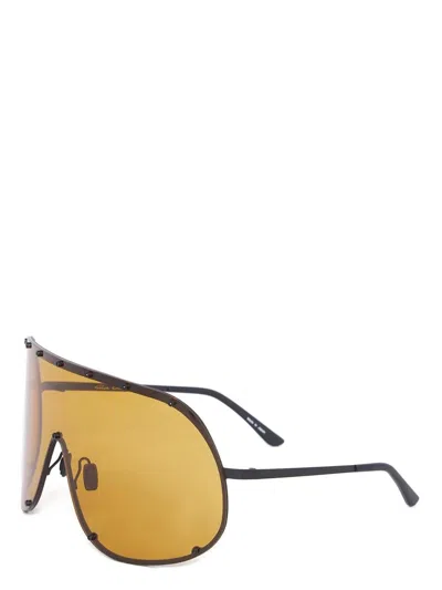 Pre-owned Rick Owens Sunglasses Performa Shield Cream Logo Black White In Yellow/black