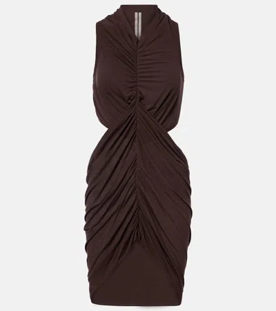 Rick Owens Sunpeel Cutout Gathered Minidress In Brown