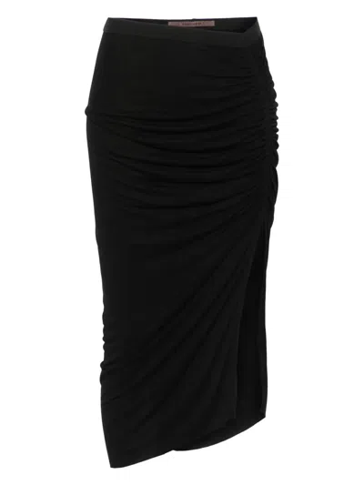 Rick Owens Svita Draped Jersey Midi Skirt In Black