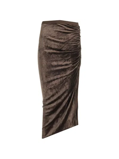 Rick Owens Svita Ruched Skirt In Brown