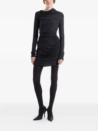 Rick Owens Svita Ruched-detailing Asymmetric-neck Mini Dress In Black