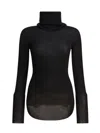 Rick Owens Turtleneck Wool Sheer Sweater In Black