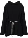 Rick Owens Hooded Tunic Mini Dress With Adjustable Waist In Black