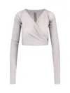 Rick Owens Wrap Design Crewneck Knitwear With Ribbed Texture In Gray