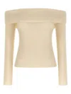 Rick Owens Long Sleeve Off Shoulder Knit Sweater In White