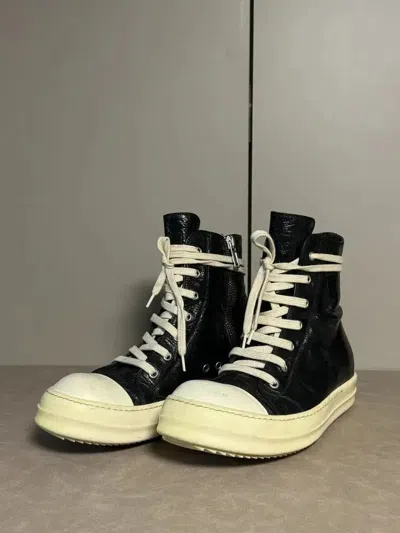 Pre-owned Rick Owens Sz 42.5 Rickowens Mainline Leather Hi-top Shoes In Black