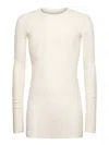 Rick Owens Ribbed Long Sleeve Silk Blend T-shirt In Milk
