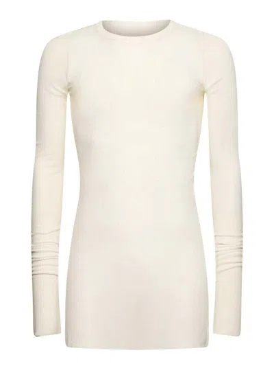 Rick Owens Ribbed Long Sleeve Silk Blend T-shirt In Milk