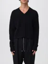 Rick Owens Black Sweater With V Neck And Dropped Shoulders In Wool Blend Man In Black