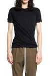 Rick Owens Double Ss Cotton T-shirt Draped Effect In Black