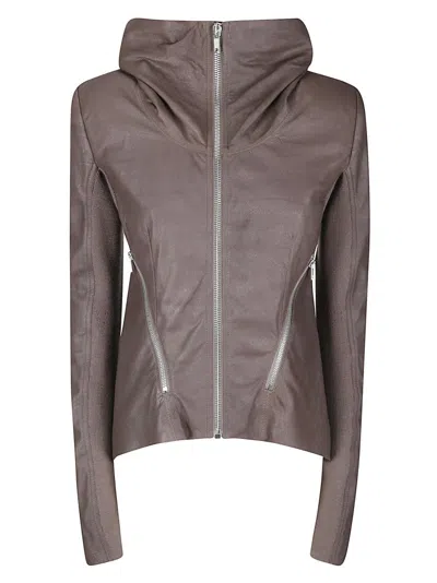 RICK OWENS TAILORED BROWN LAMB LEATHER JACKET WITH PADDED SHOULDERS