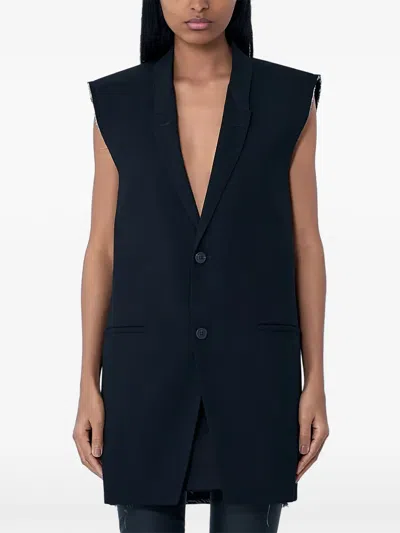 Rick Owens Concordian Tailored Sleeveless Jacket Front Pockets In Blue