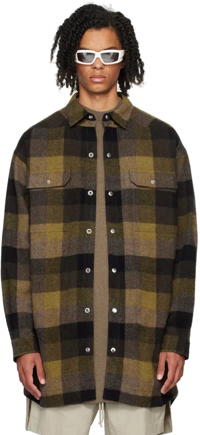 Rick Owens Tan & Black Porterville Oversized Shirt In 62p Honey Plaid