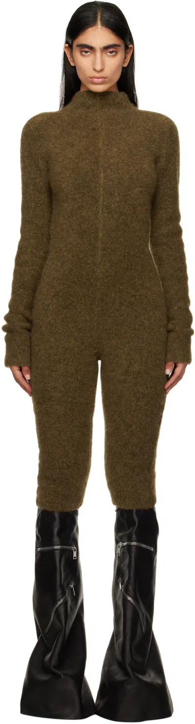 Rick Owens Tan Porterville Alpaca Knit Headon Jumpsuit In 62 Honey