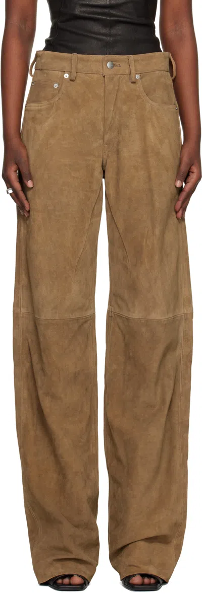 Rick Owens Tan Temple Geth Suede Pants In Brown