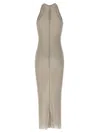 Rick Owens Ribbed Texture Midi Length Sleeveless Dress In Beige